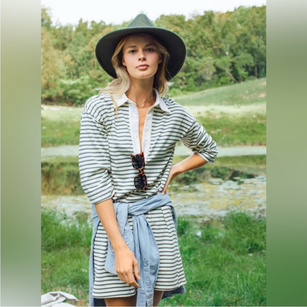 TUCKERNUCK Green Stripe Ashton Knit Polo Dress Sz XS Preppy Coastal Classic